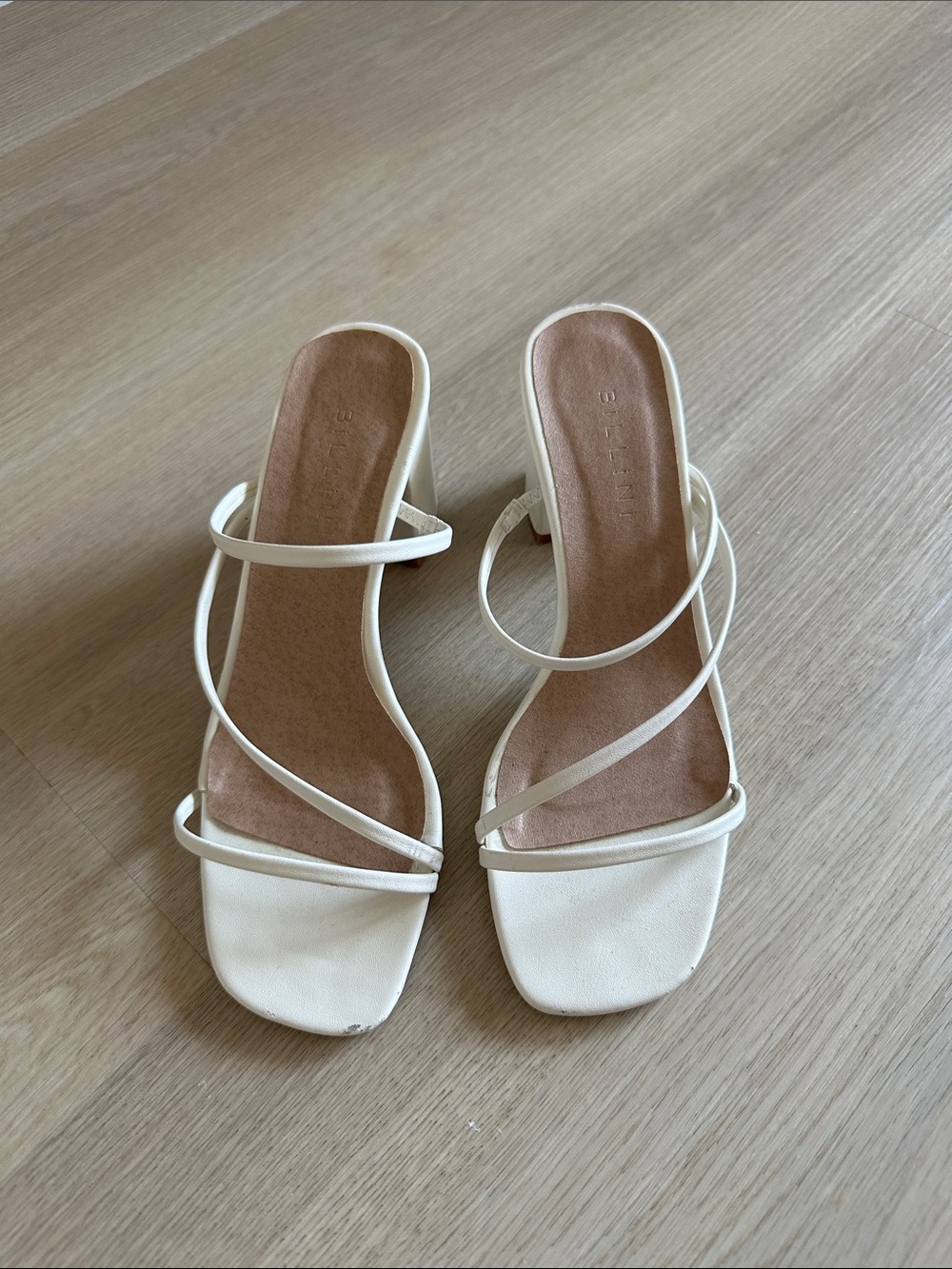 Billini White Strappy Square-Toe Women's Heeled Sandals